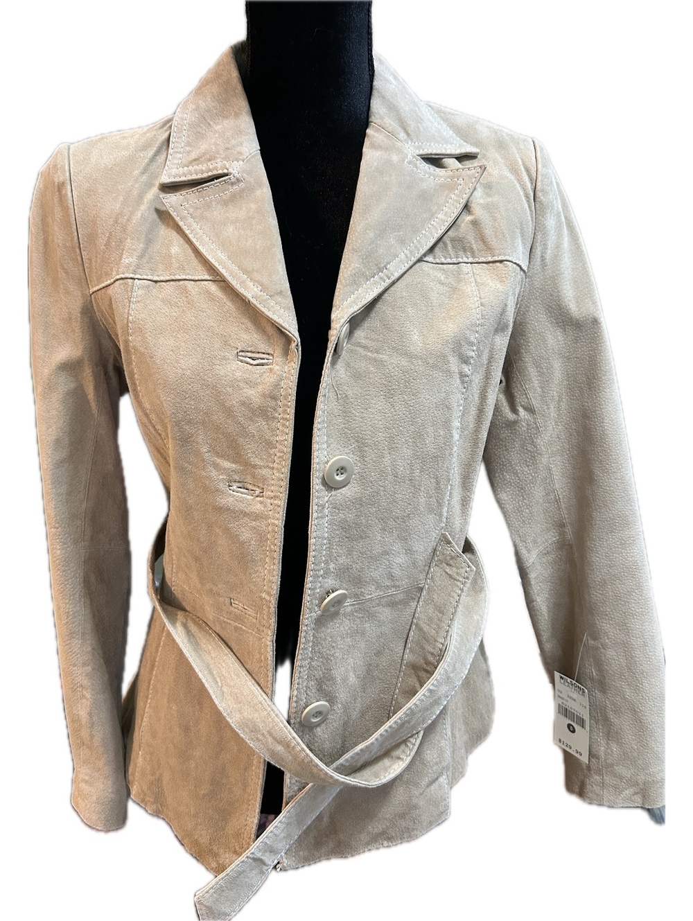 Wilsons Leather Genuine Leather Beige Suede Jacket with Belt